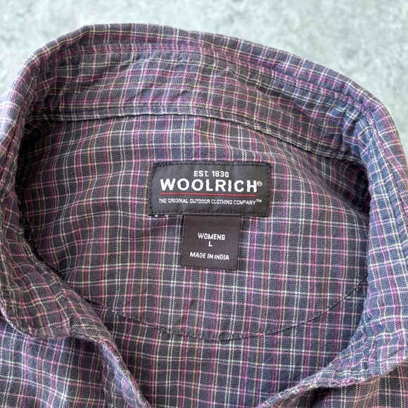 Woolrich purple grey gray pink plaid flannel button front long sleeve shirt - Picture 9 of 16
